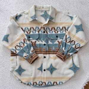 Alpine Design, Women’s PLUS size, Geometric Fleece Jacket - Cream, Blue, Brown.